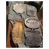 ASSORTED SERVING TRAYS, METAL AND BRASS