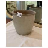 STONEWARE CROCK, GLAZED FINISH, DRAINAGE HOLE IN