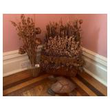 CARVED WOODEN TURTLE AND DRIED FLOWERS