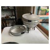 ALUMINUM FONDUE POT, STAND, BURNER, LID, METAL