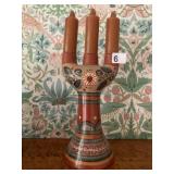 MEXICAN FOLK ART TERRACOTTA CANDELABRA, HAND