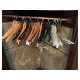 ASSORTED CLOTHES HANGERS, WOODEN, PLASTIC, WIRE,