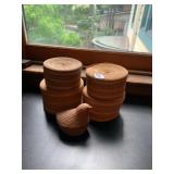 WOVEN GRASS BASKETS W/ LIDS, GRADUATED SIZES,