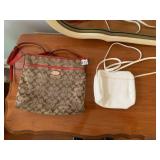 COACH SIGNATURE CANVAS TOTE, RED LEATHER TRIM,