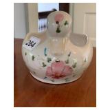 CERAMIC DUCK SHAPED DISH, HAND PAINTED FLORAL