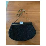 CARLA MARCHI BEADED CLUTCH, BLACK SEED BEADS,