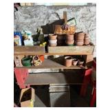 GARDEN LOT, TERRA COTTA POTS, WOVEN BASKET,