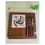 MID-CENTURY MODERN BAR TOOL SET, WOOD BLOCK,