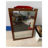 WALL MIRROR, RECTANGULAR, WOOD FRAME, BRASS