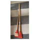 WOODEN BROOMBALL STICKS, RED PLASTIC HEADS, ONE