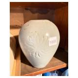 CELADON GLAZED POTTERY VASE, EMBOSSED FLORAL