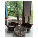 WOVEN WICKER BASKETS, ROUND, SWING HANDLES,