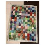 PATCHWORK QUILT, MULTICOLORED FABRIC SQUARES,