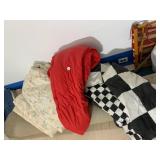ASSORTED QUILTS, RED COMFORTER, BLACK AND WHITE