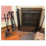 WROUGHT IRON FIREPLACE SCREEN, MESH PANEL DESIGN,