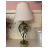 TABLE LAMP, GREEN ONYX BODY, BRASS ACCENTS,