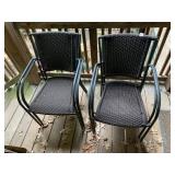 STACKABLE PATIO CHAIRS, BLACK METAL FRAMES, WOVEN