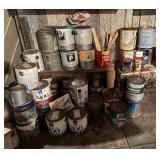 ASSORTED PAINT CANS, INTERIOR AND EXTERIOR LATEX,