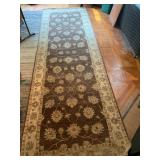 WOOL RUNNER RUG, FLORAL PATTERN, BROWN FIELD,