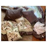 EMBROIDERED QUILTED BEDDING SET, BROWN, GREEN,