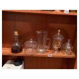 GLASSWARE GROUPING, MOLINO BOTTLE, PITCHER, TWO