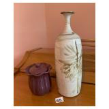 STUDIO POTTERY VASE, HAND-PAINTED FLORAL MOTIF,