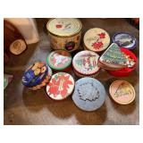 ASSORTED DECORATIVE STORAGE TINS, HOLIDAY THEMES,