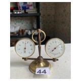 FRENCH BRASS DESK WEATHER STATION, DUAL DIAL