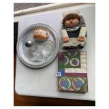 PLUSH DOLL, BOXED PAPER NAPKINS, METAL SERVING