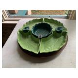 CERAMIC LEAF-SHAPED SERVING DISHES, CENTER BOWL,