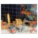 WOOD SEWING BASKET, FLORAL PAINTED LIDS,