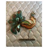 METAL PEACOCK FIGURINE, MULTICOLOR FINISH, MARBLE