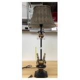 TABLE LAMP, JESTER FIGURAL BASE, GILT AND