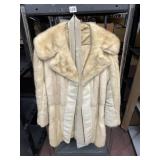 CREAM MINK FUR AND LEATHER COAT, APPROX SIZE 10,