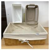WOVEN BASKET W/ LINER, PLASTIC DRAWER DIVIDERS,