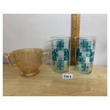 MARIGOLD CARNIVAL GLASS SUGAR BOWL, HERRINGBONE