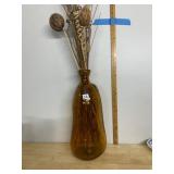 AMBER GLASS BOTTLE VASE, ORGANIC SHAPE, INCLUDES