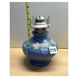 KAODAN LTD OIL LAMP, BLUE GLASS BASE, FLORAL