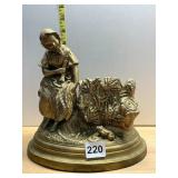 BRASS-TONE FIGURAL PLANTER, YOUNG GIRL W/ FISHING