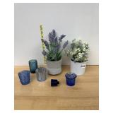 ASSORTED BLUE GLASS VOTIVE HOLDERS, COBALT GLASS