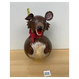 HAND-PAINTED GOURD PIGGY BANK, ANIMAL FIGURE, RED