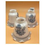 MILK GLASS LAMP SHADES, RUFFLED EDGES, BLUE