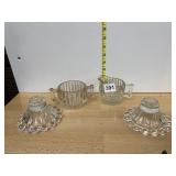 PRESSED GLASS CREAMER, SUGAR BOWL, PAIR OF