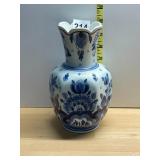DELFT BLUE AND WHITE VASE, HAND PAINTED, FLORAL