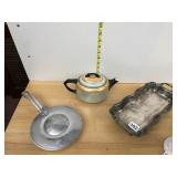 JAPANESE CERAMIC TEAPOT, METAL HAMMERED FLORAL