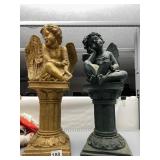 CHERUB FIGURINES, PAIR, ONE GOLD FINISH,