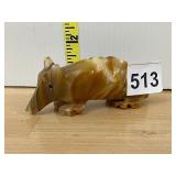 CARVED STONE ARMADILLO FIGURINE, BANDED AGATE OR