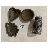ASSORTED METAL BAKING MOLDS, HEART, SHELL, LEAF