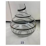 ART GLASS VASE, CLEAR GLASS, BLACK SPIRAL TRAIL