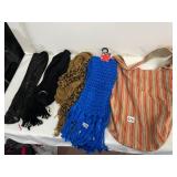 ASSORTED SCARVES, INCLUDES BLACK LACE, BLACK